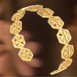 TORY BURCH LOGO HEXAGON CUFF VINTAGE GOLD BRACELET